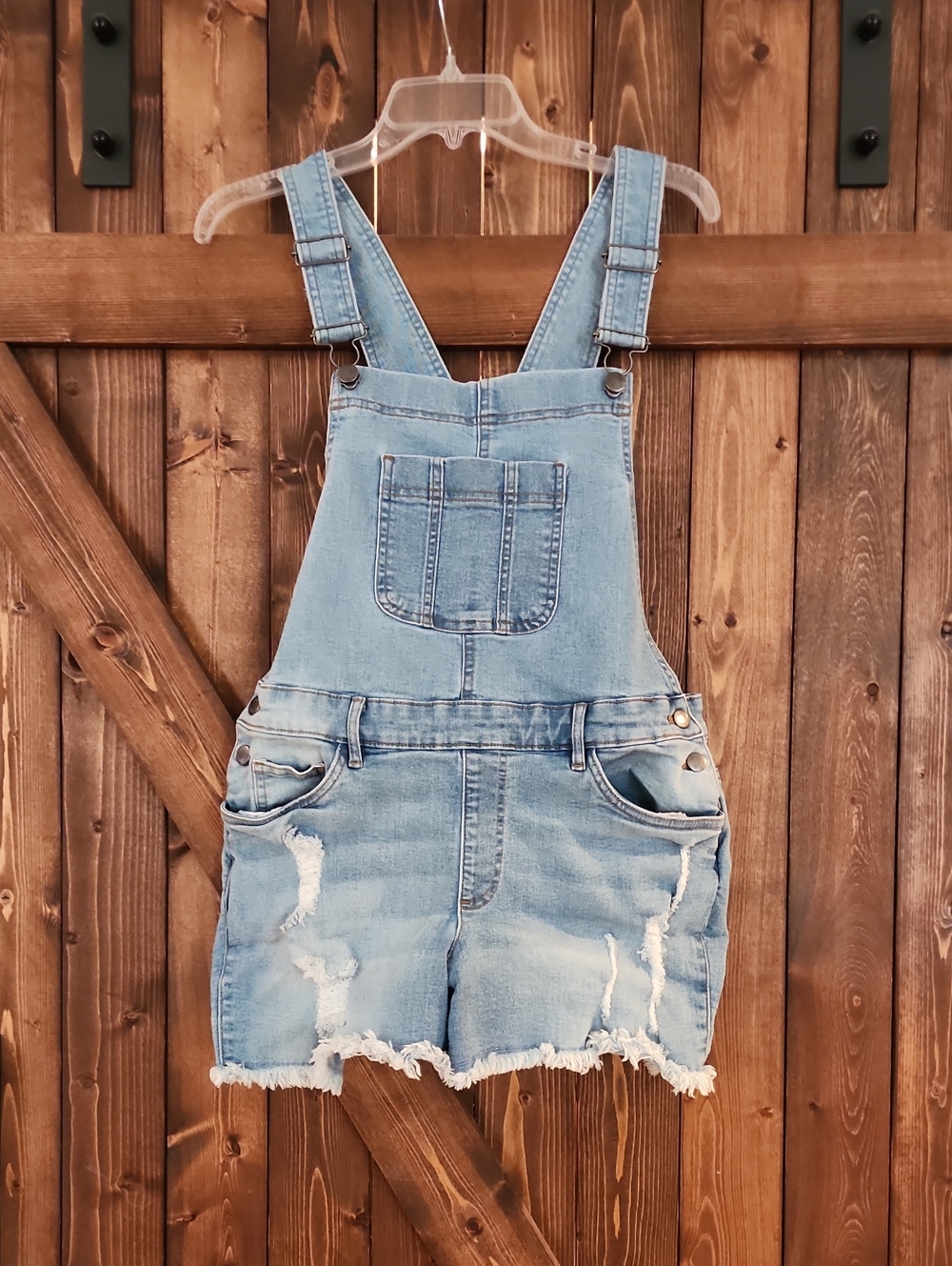 VENUS Light Blue Distressed Denim Kids Overall Shorts